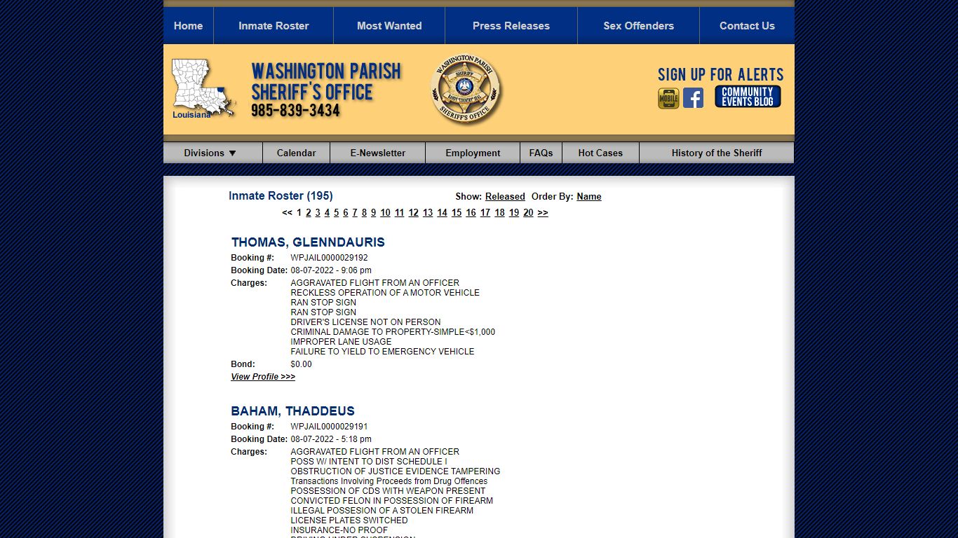 Inmate Roster - Washington Parish Sheriff's Office